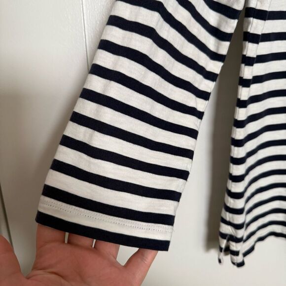 J Crew Top Women Sz M White Blue Stripe Boat Neck Nautical Coastal Preppy Casual - Picture 3 of 12